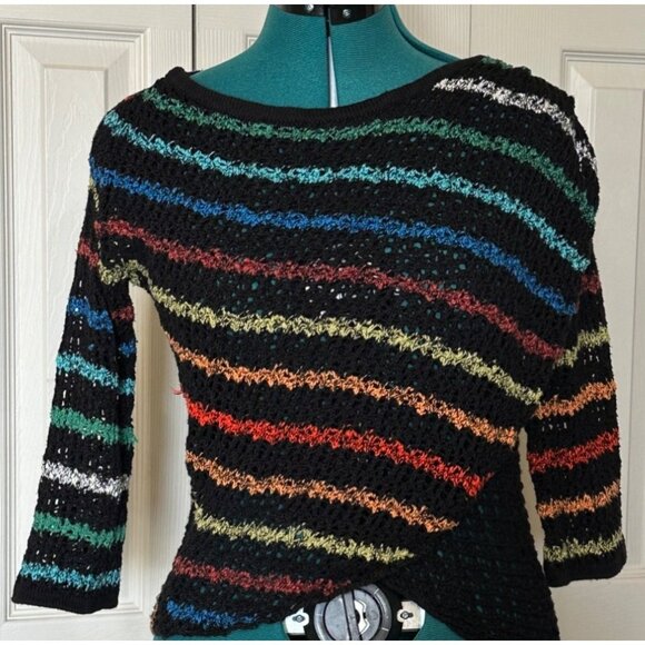 Women's Striped Wrap Stretch See-Through Sweater Cotton Blend Size M/32" Chest - Picture 1 of 12
